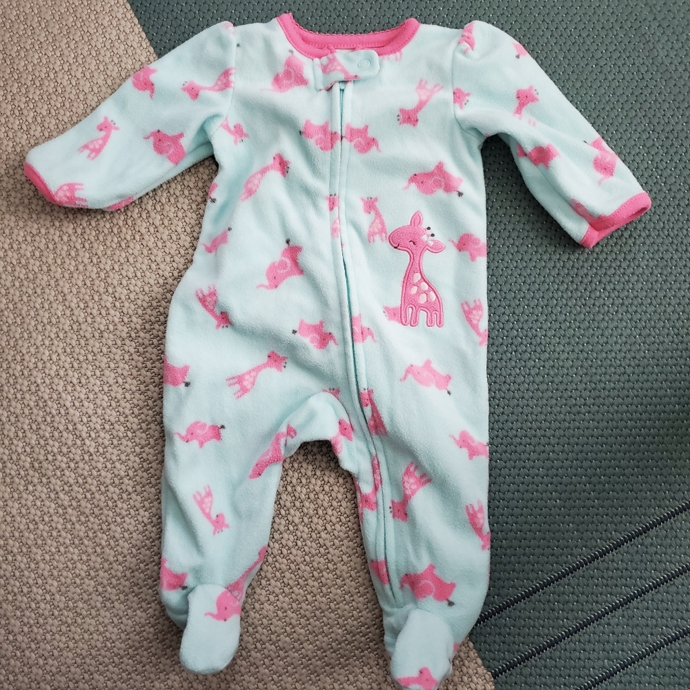 Fleece pj onesie, blue and pink giraffe print